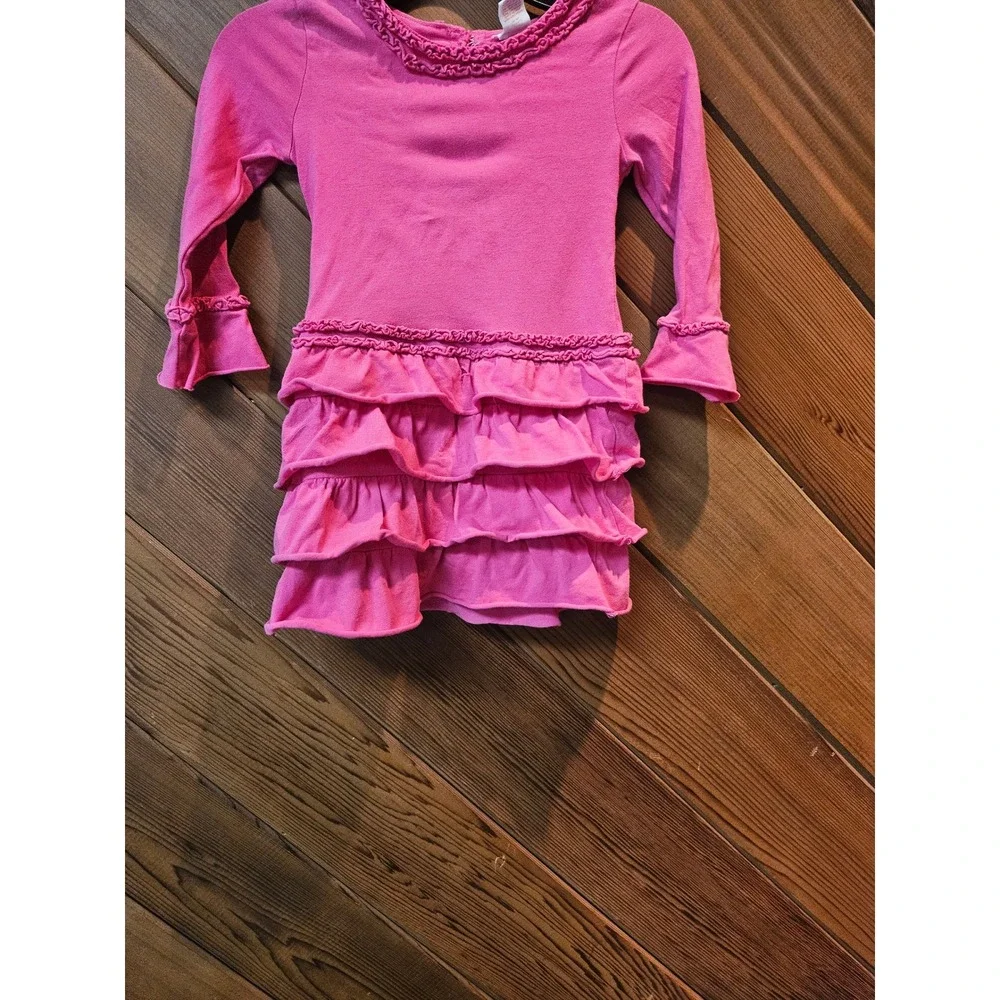 90s OshKosh Bgosh Girls Pink Ruffle Tiered Long Sleeve Knit Dress Toddler 2T